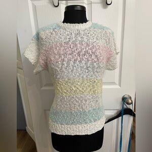 Vintage Margules Knitted Pastel Striped Short Sleeve Sweater Medium Soft Girl